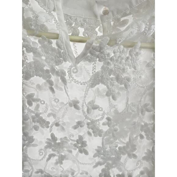 Lace Blouse Women L Sheer Pullover Butterfly Sleeve Fabric Collar Romantic Boho - Picture 4 of 7